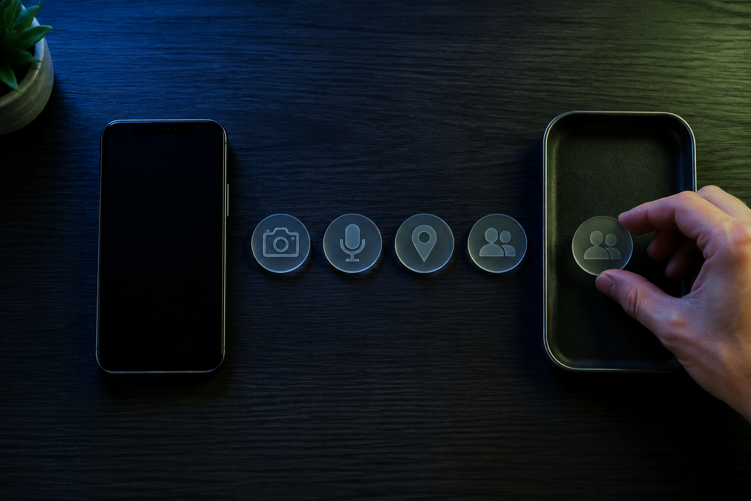 Reviewing physical tokens that represent common phone permission categories