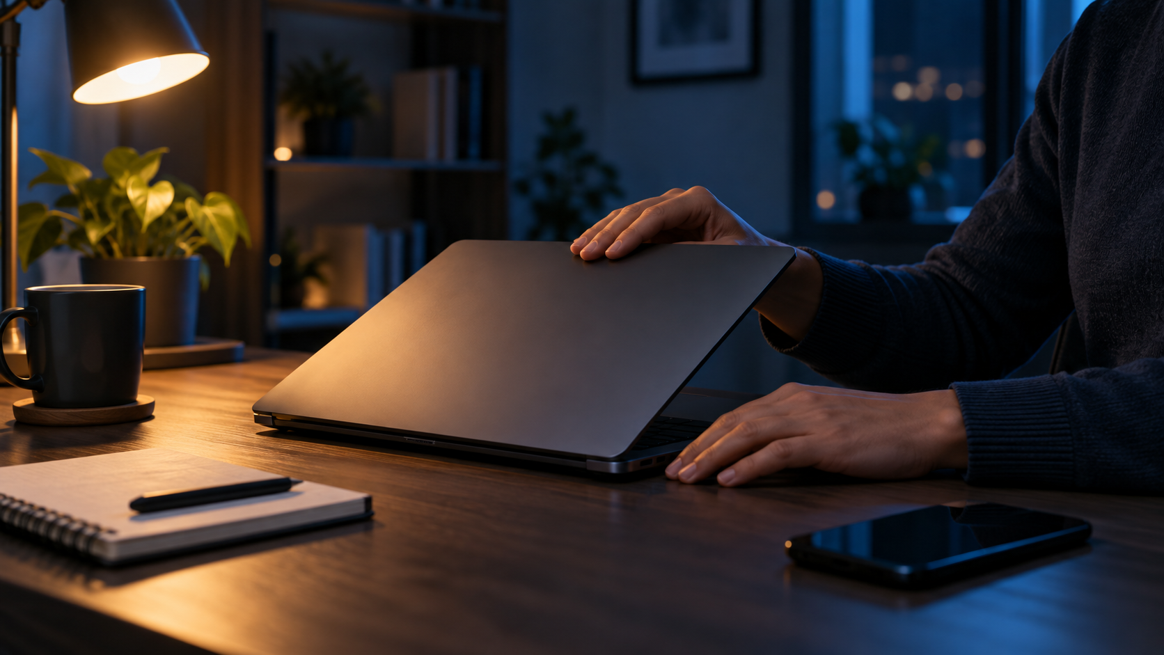Device owner closing a laptop after a completed remote support session