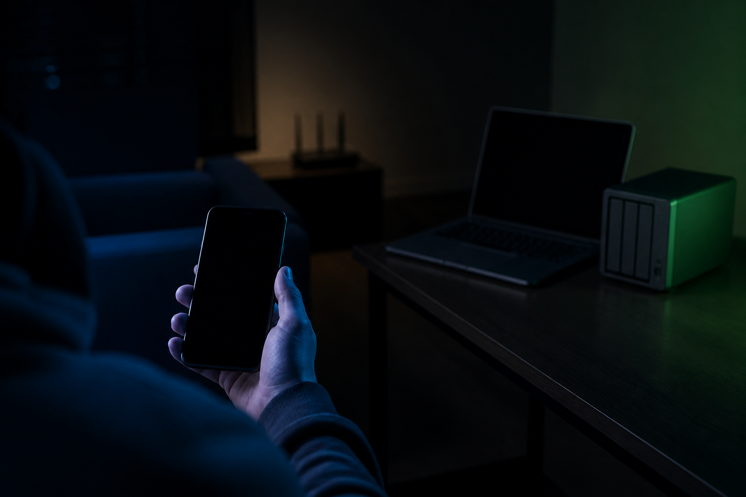 Testing a guest phone while trusted laptop and storage remain separated